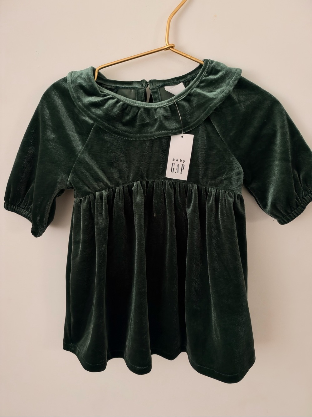 GAP Velvet Dark Green Ruffle Collar Baby Dress Top